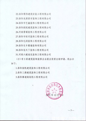 洛陽(yáng)市住房和城鄉(xiāng)建設(shè)局關(guān)于2021年建筑裝飾裝修企業(yè)資質(zhì)動(dòng)態(tài)核查情況的通報(bào)